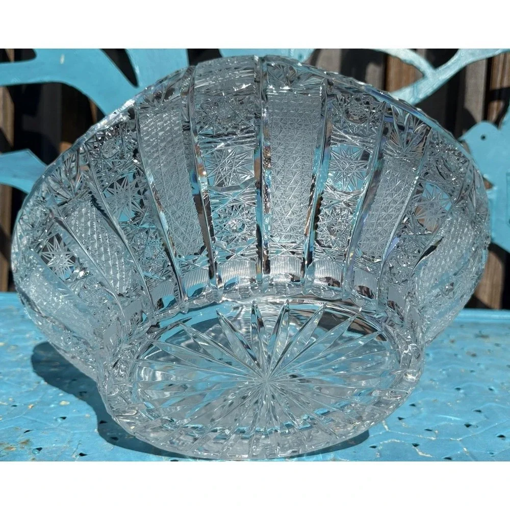 RARE SKLARNY BOHEMIA N.P. QUEEN LACE HAND CUT LEAD CRYSTAL BASKET 13